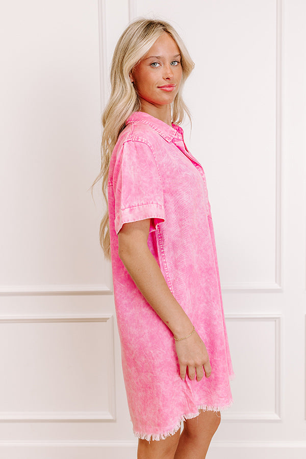 Backyard BBQ Chambray Mini Dress in Pink Image 4