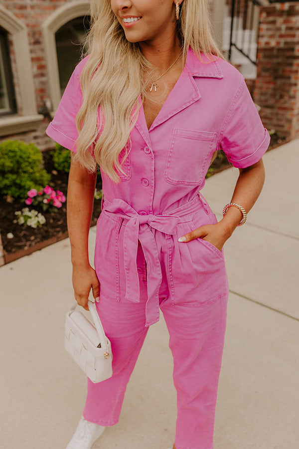 Capturing Memories Denim Jumpsuit in Violet Image 4