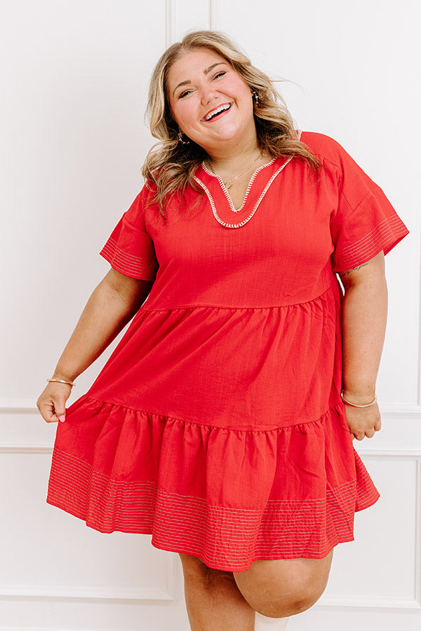 Lake Day Bliss Tiered Mini Dress in Red Curves Image 1