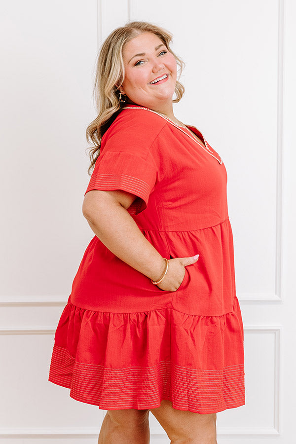 Lake Day Bliss Tiered Mini Dress in Red Curves Image 3