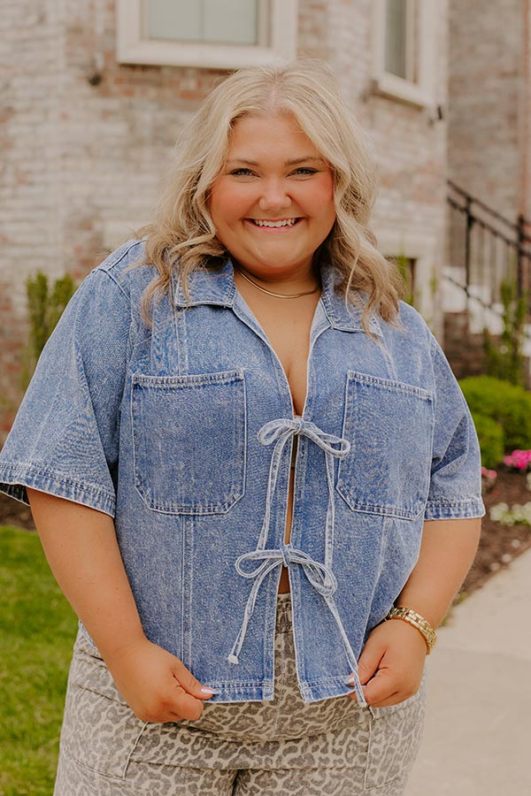 City Views Front Tie Denim Top Curves Image 1