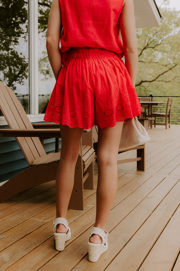 Rose All Day High Waist Eyelet Skort in Red Image 4