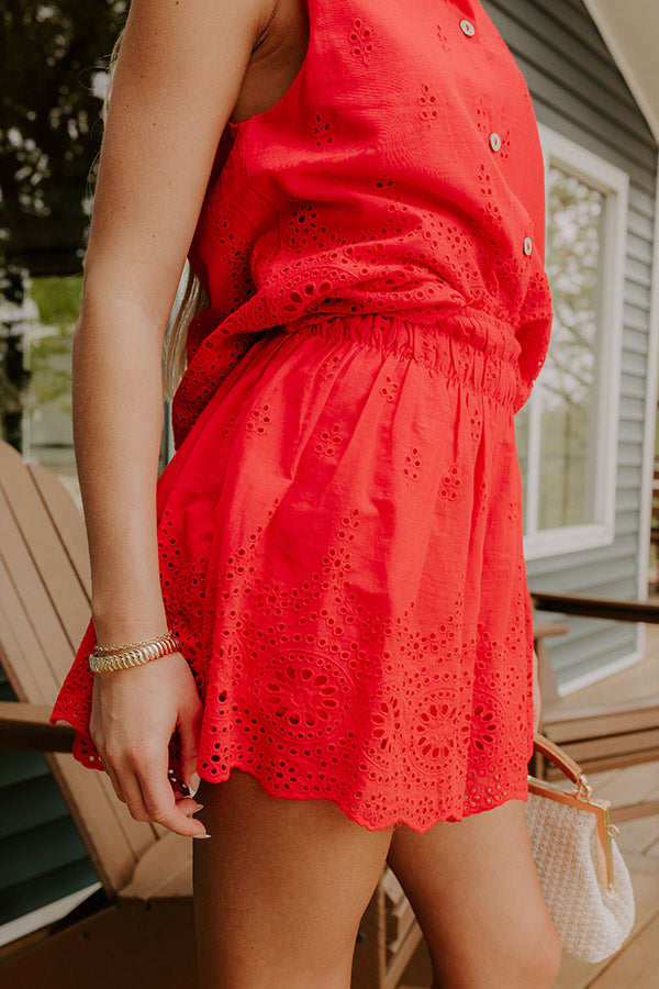 Rose All Day High Waist Eyelet Skort in Red Image 2