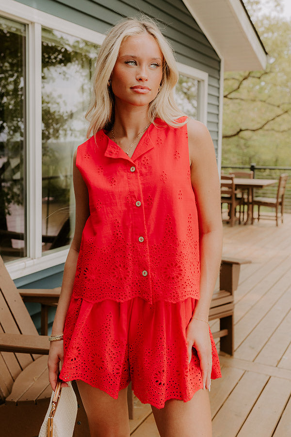 Rose All Day Eyelet Tank in Red Image 4