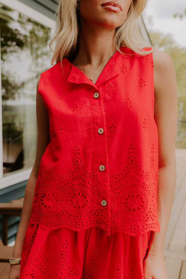 Rose All Day Eyelet Tank in Red Image 2