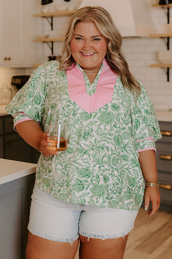 Sonoma Charm Floral Top in Green Curves Image 2