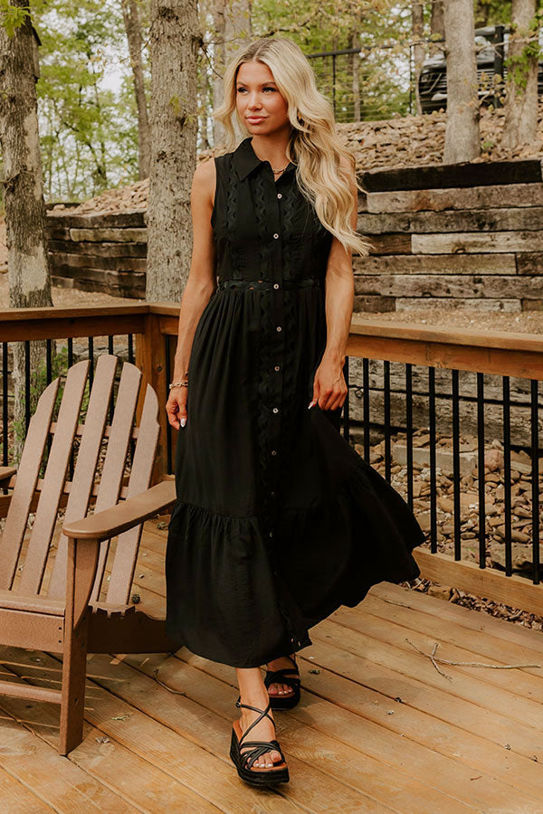 Graceful Moments Button Down Midi Dress in Black Image - 2