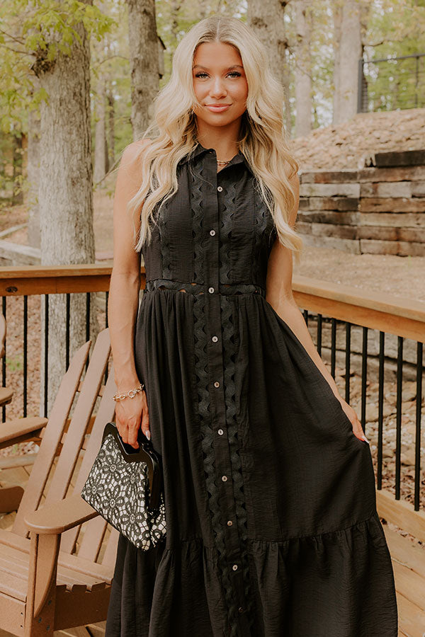 Graceful Moments Button Down Midi Dress in Black Image - 3