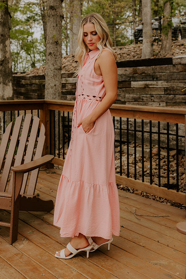 Graceful Moments Button Down Midi Dress in Pink Image - 4