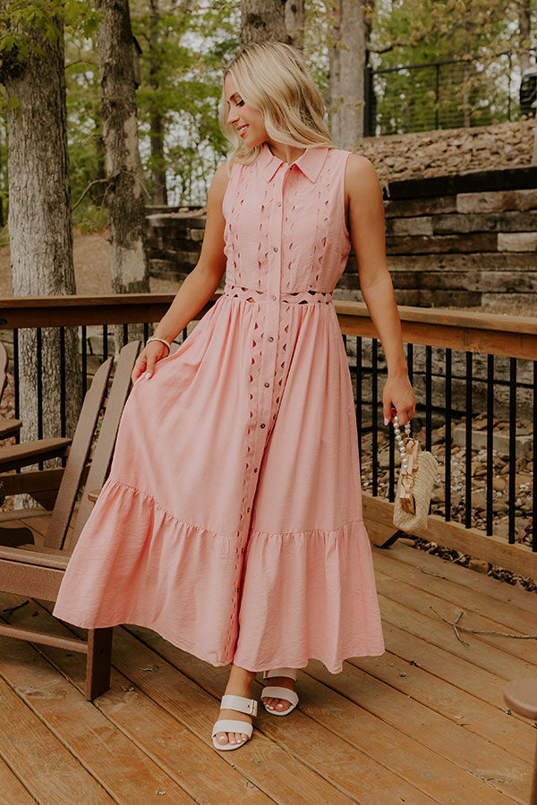 Graceful Moments Button Down Midi Dress in Pink Image - 2