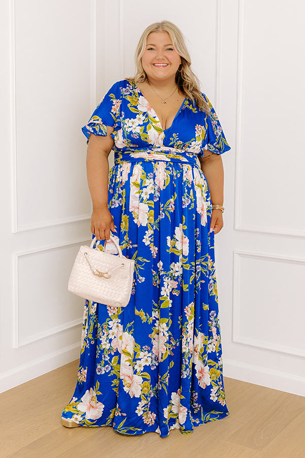 Whimsical Whispers Satin Floral Maxi Dress Curves Image 1