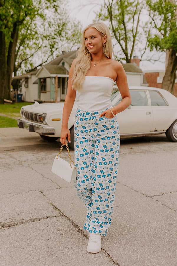 The Poppy High Waist Floral Wide Leg Pants in Blue Image 1