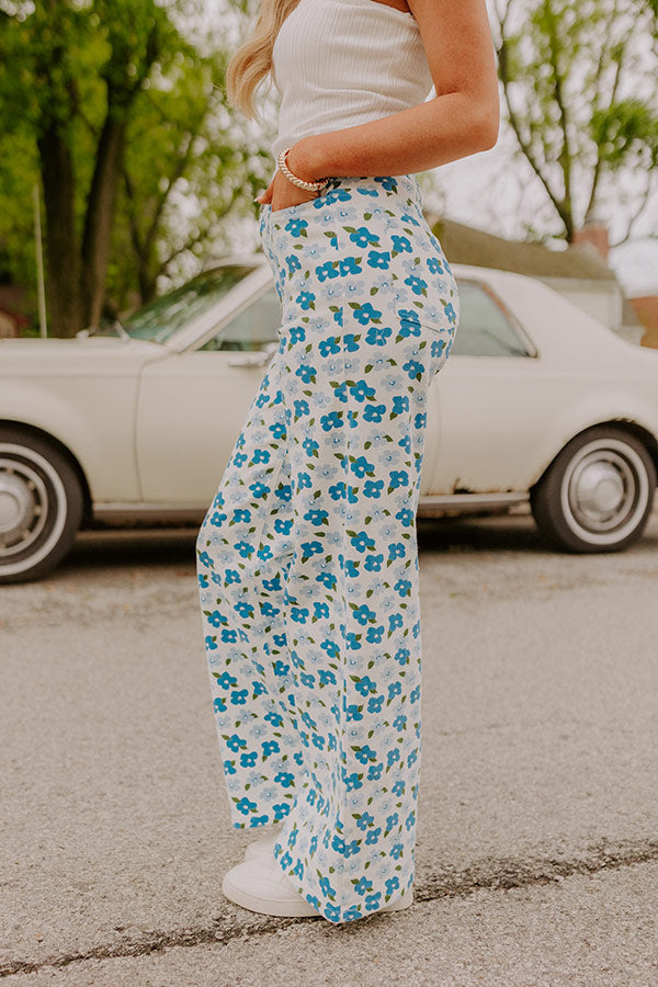 The Poppy High Waist Floral Wide Leg Pants in Blue Image 4