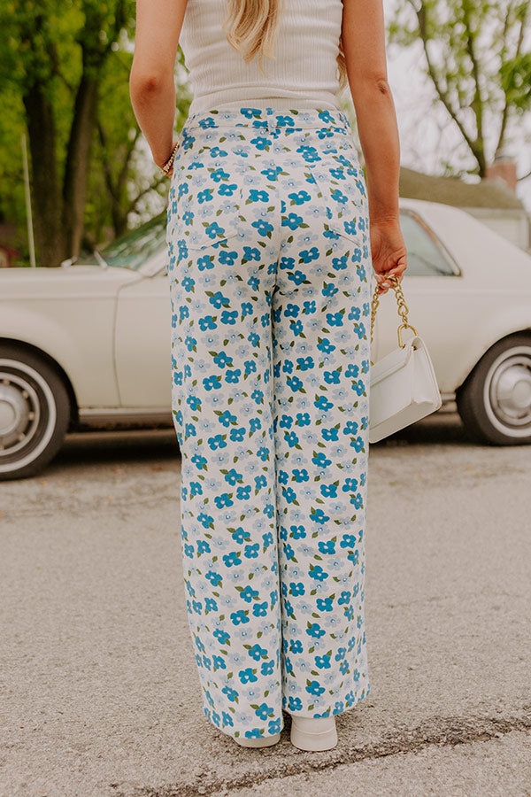 The Poppy High Waist Floral Wide Leg Pants in Blue Image 5