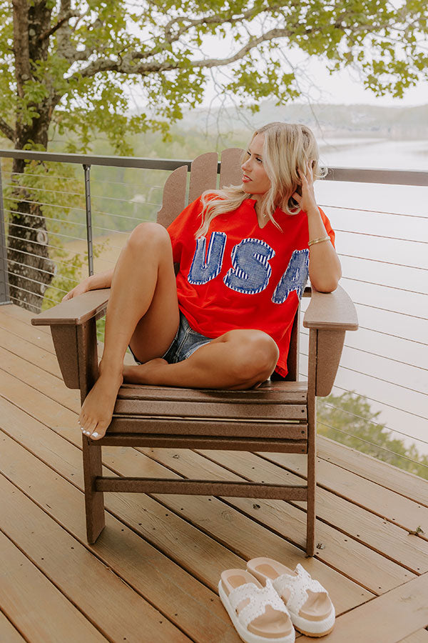 USA Patch Vintage Wash Top in Red Image 1