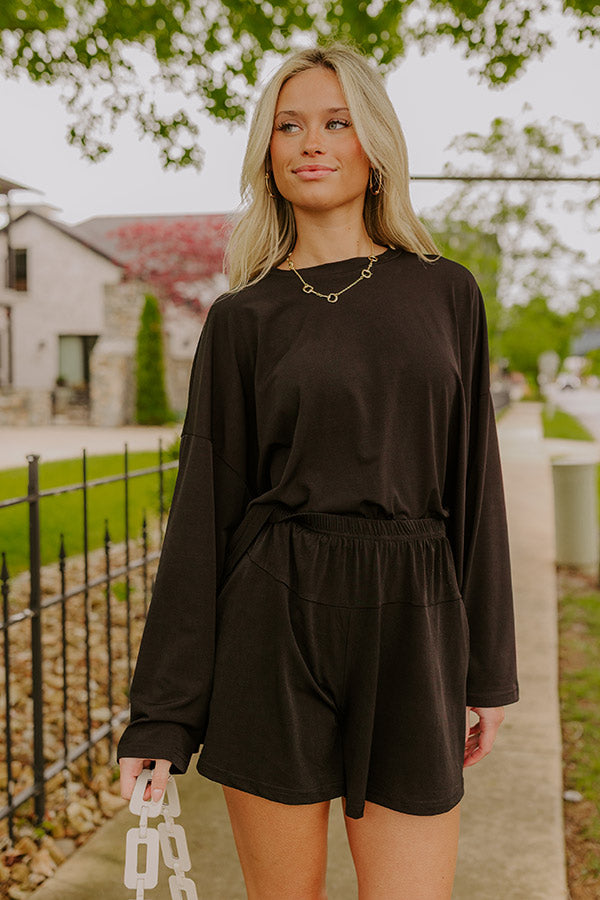 Flight Plans High Waist Knit Shorts in Black Image 4