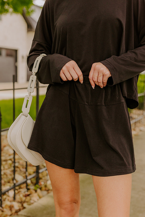 Flight Plans High Waist Knit Shorts in Black Image 2