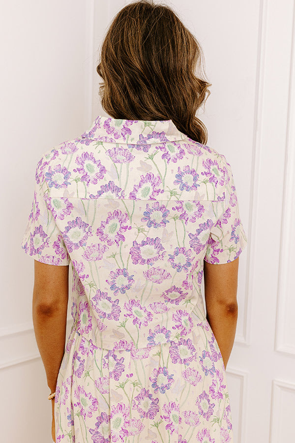 Butterfly Garden Floral Button Up Top in Lavender Image 5