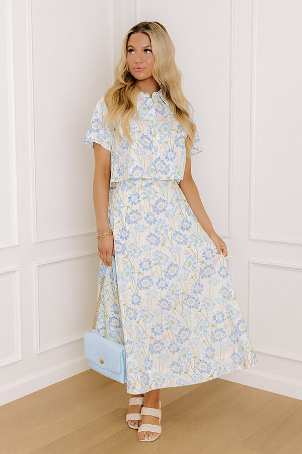 Butterfly Garden Floral Button Up Top in Blue Image 1