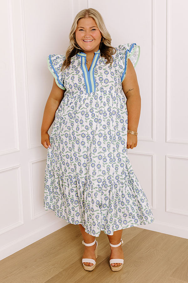 Picnic Ready Floral Midi Dress in Mint Curves Image 1