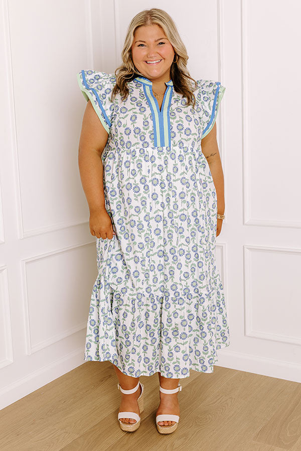 Picnic Ready Floral Midi Dress in Mint Curves Image 2