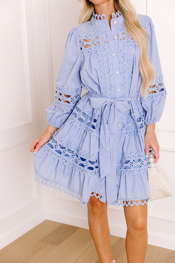 Tea Time Embroidered Mini Dress in Sky Blue Image 3