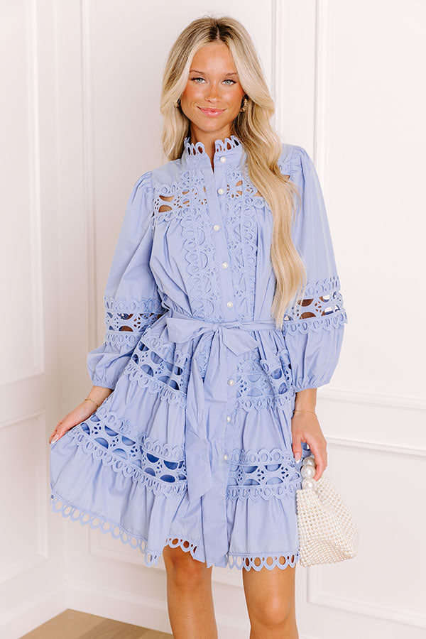 Tea Time Embroidered Mini Dress in Sky Blue Image 2