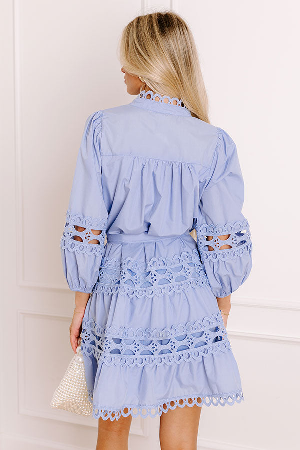 Tea Time Embroidered Mini Dress in Sky Blue Image 5