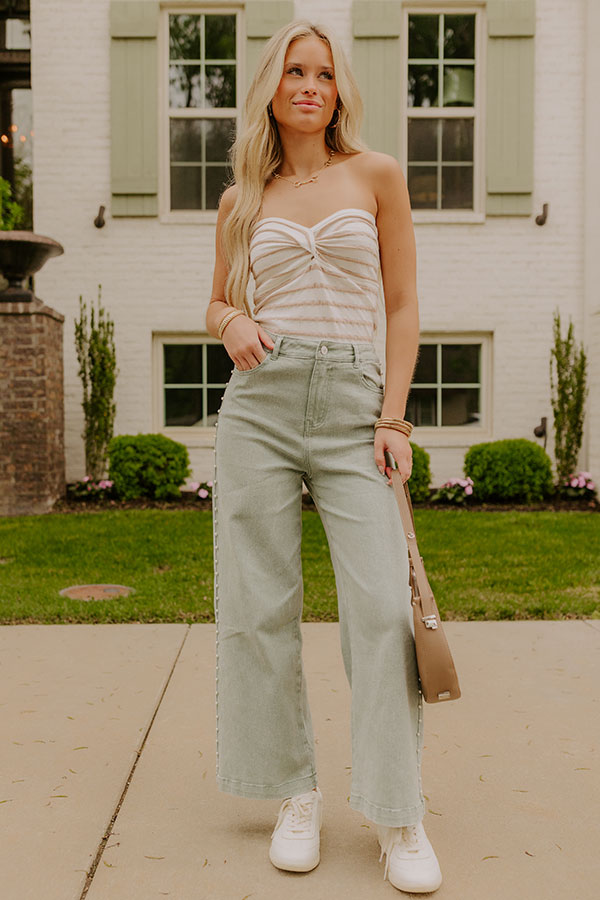 The Lorelai High Waist Pearl Embellished Jean in Pear Image 1