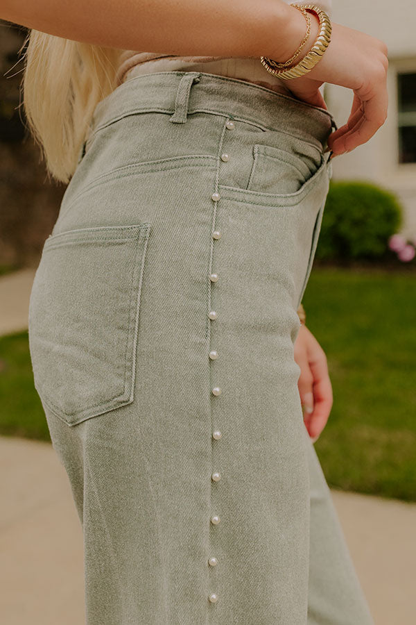 The Lorelai High Waist Pearl Embellished Jean in Pear Image 3