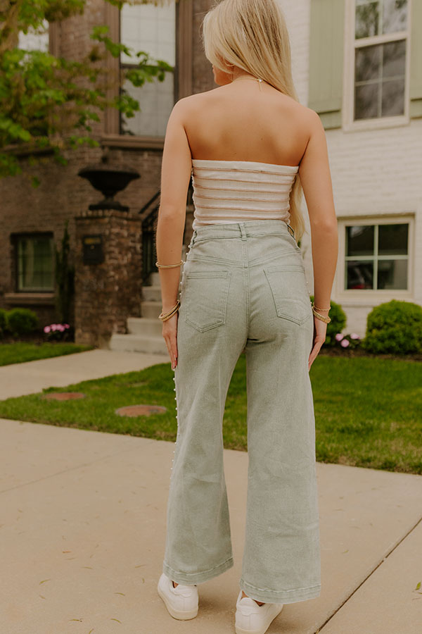 The Lorelai High Waist Pearl Embellished Jean in Pear Image 4