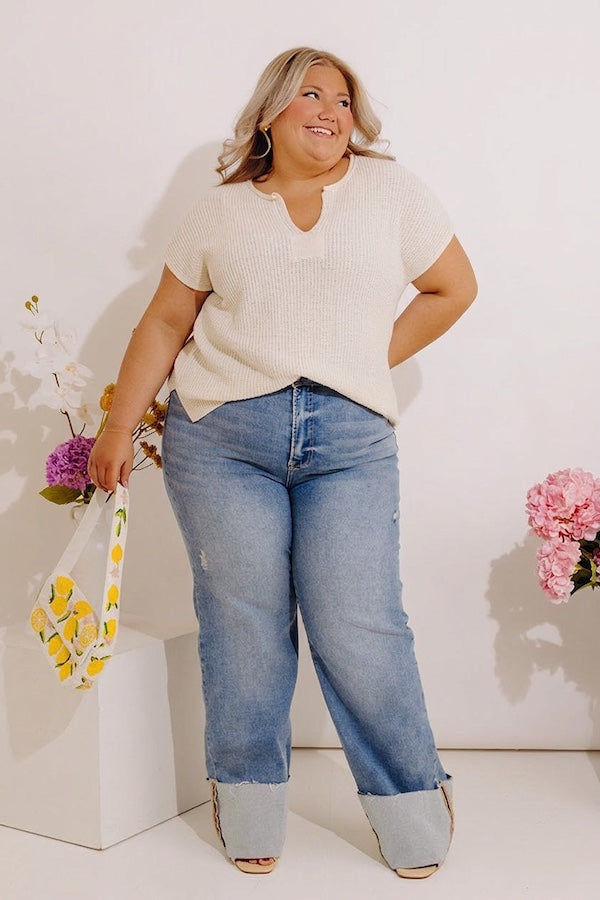 RISEN Ellie High Waist Straight Leg Cuffed Jean Curves
