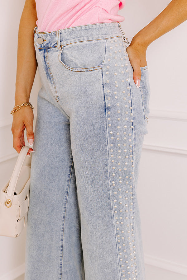 The Vicky Midrise Pearl Embellished Wide Leg Jean Image 3