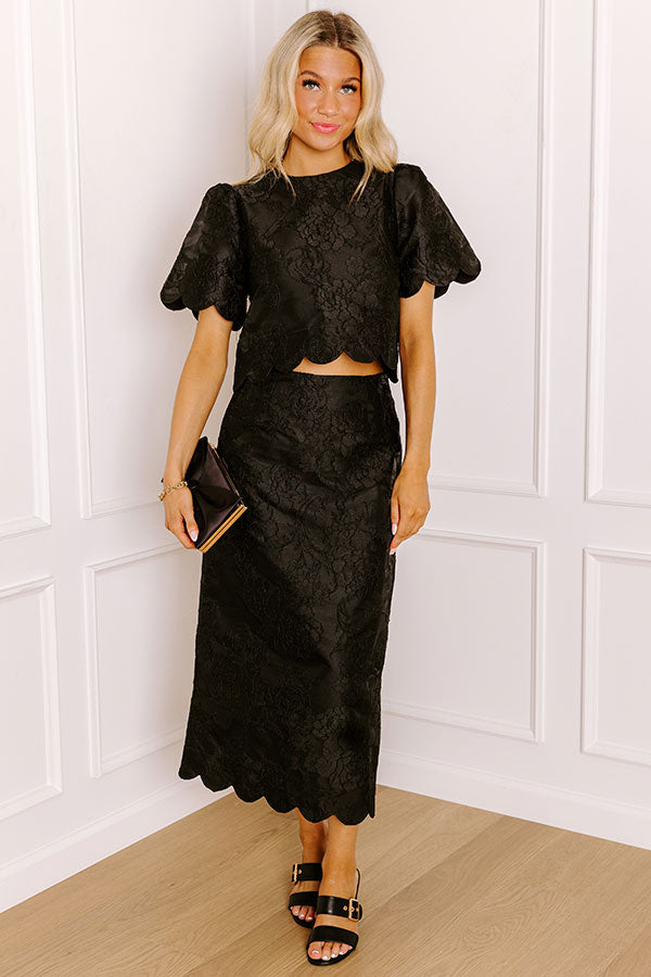 Garden Soiree High Waist Jacquard Maxi Skirt in Black Image 1