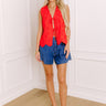 Rodeo Drive Chic Embroidered Front Tie Top in Red Image 1