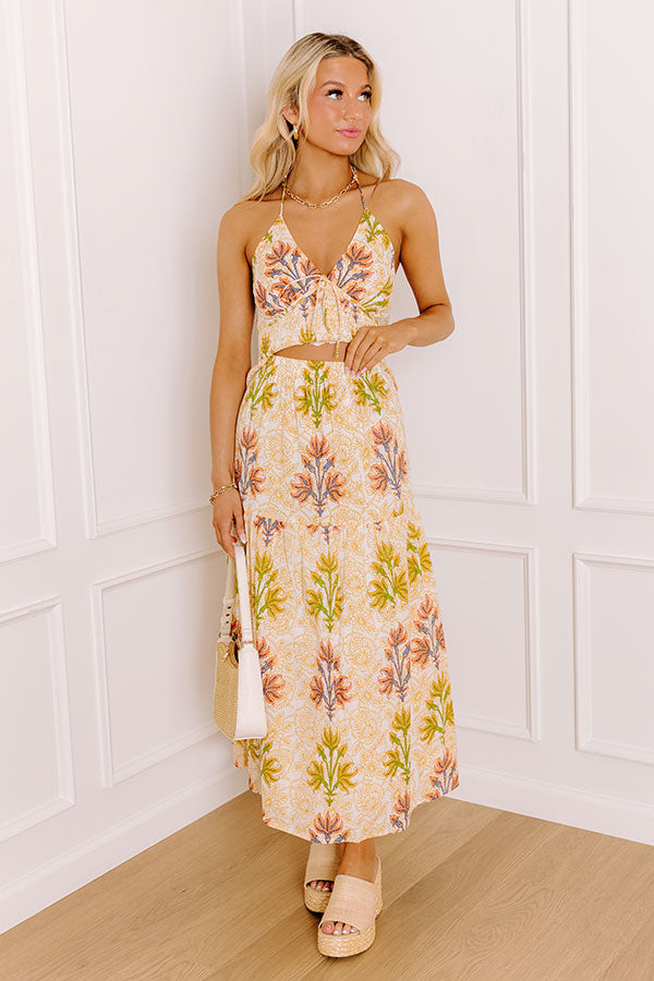 Sunshine And Sorbet High Waist Floral Midi Skirt Image 4