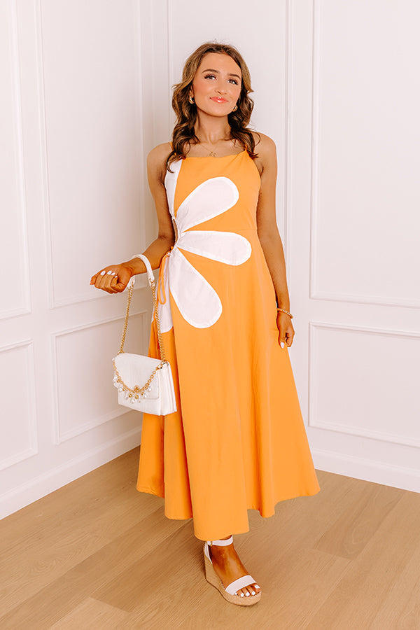 Floral Daydream Cut Out Midi Dress in Orange Image 1