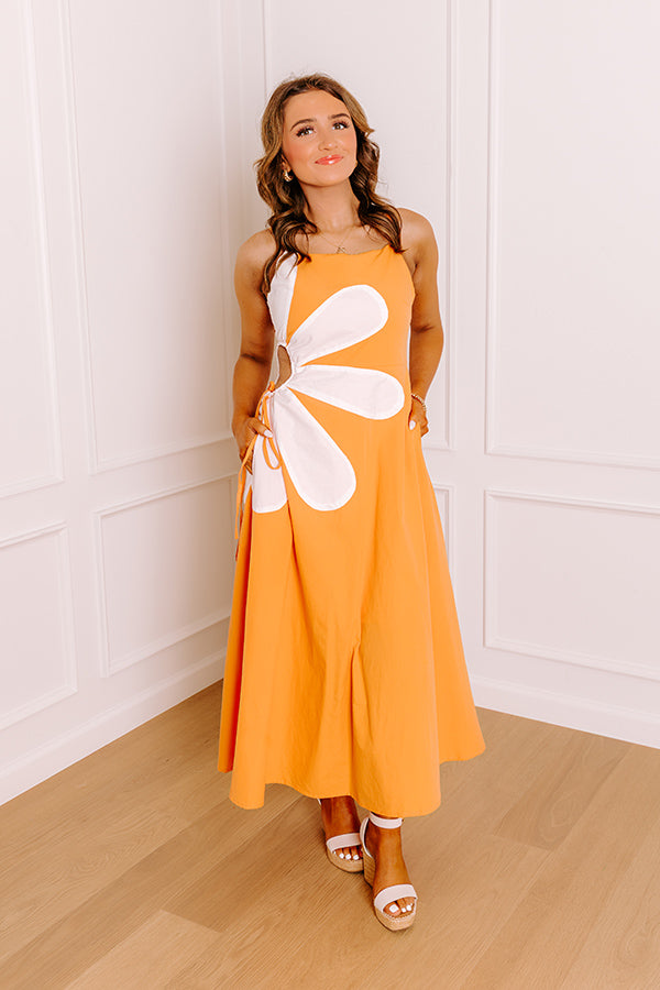Floral Daydream Cut Out Midi Dress in Orange Image 4