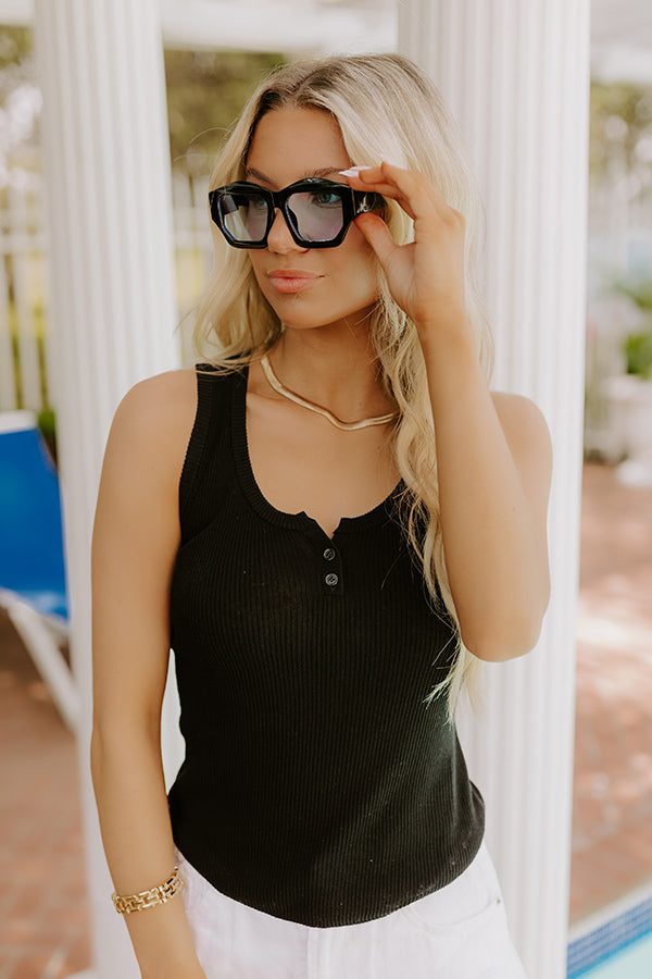 Bungalow Cutie Sunnies in Black with Blue Lens Image 1
