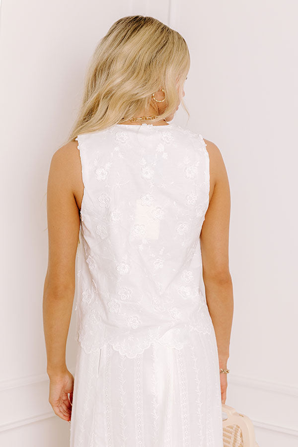 Rodeo Drive Chic Embroidered Front Tie Top in White Image 4