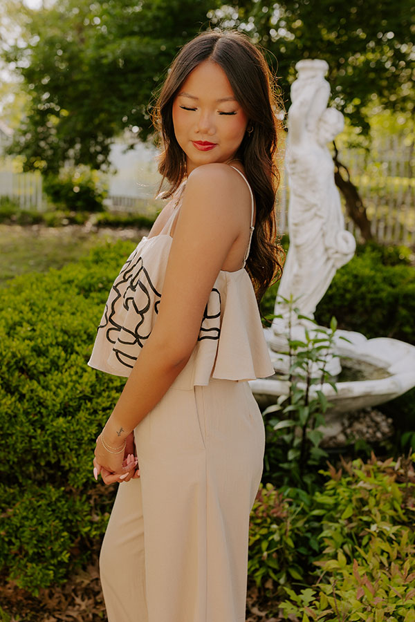 First Class Chic Embroidered Crop Top in Iced Latte Image 4
