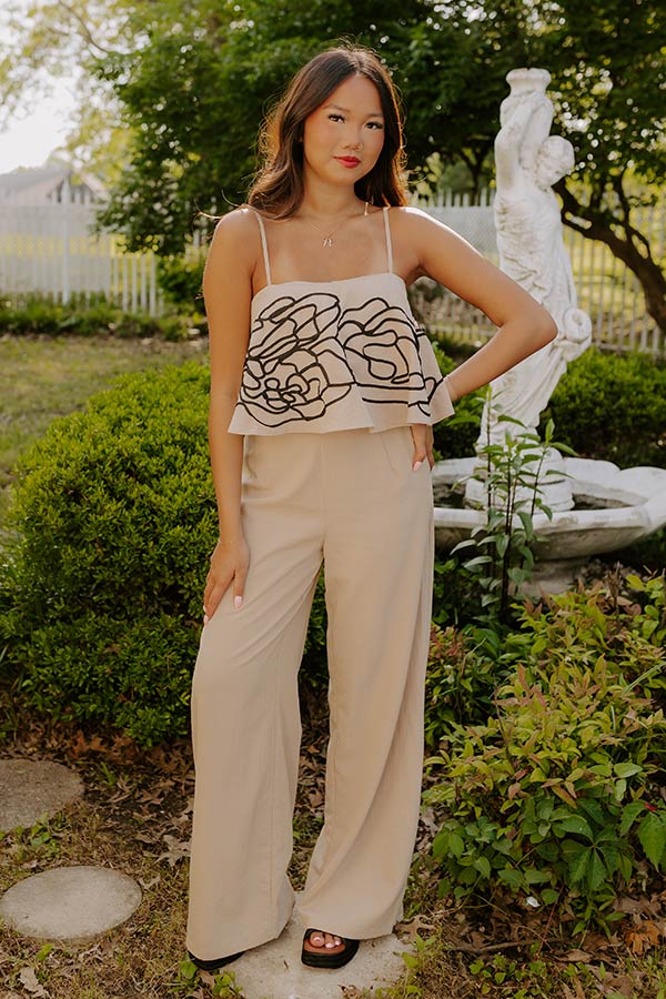 First Class Chic Embroidered Crop Top in Iced Latte Image 2