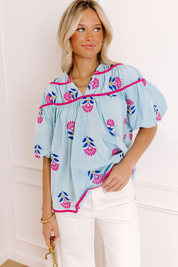 Joyful Bloom Floral Embroidered Top in Sky Blue Image 2