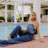 First Class Chic Embroidered Crop Top in Navy Image 1