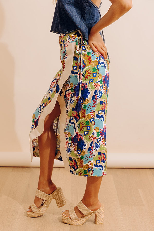 Tropical Tango High Waist Linen-Blend Warp Skirt Image - 3