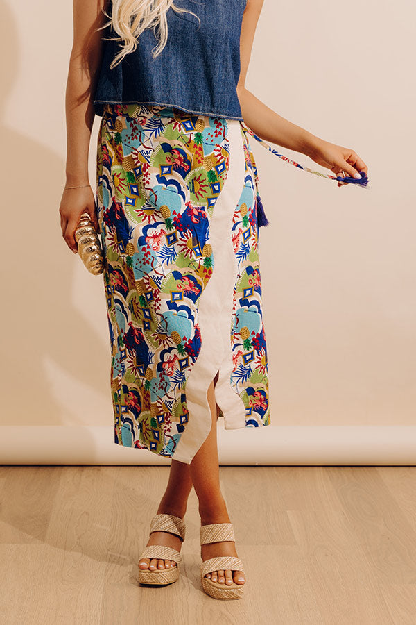 Tropical Tango High Waist Linen-Blend Warp Skirt Image - 2