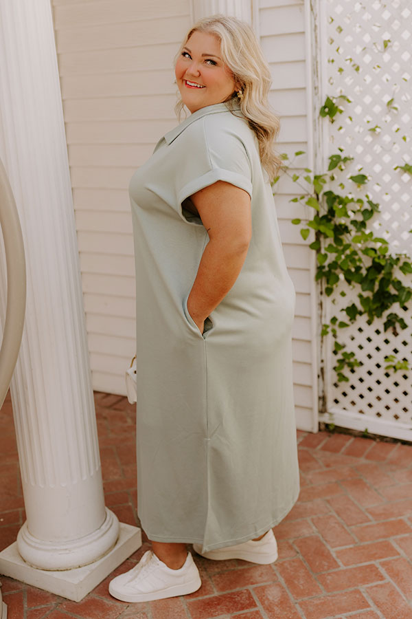 Cue The Casual T-shirt Midi Dress in Sage Curves Image 3