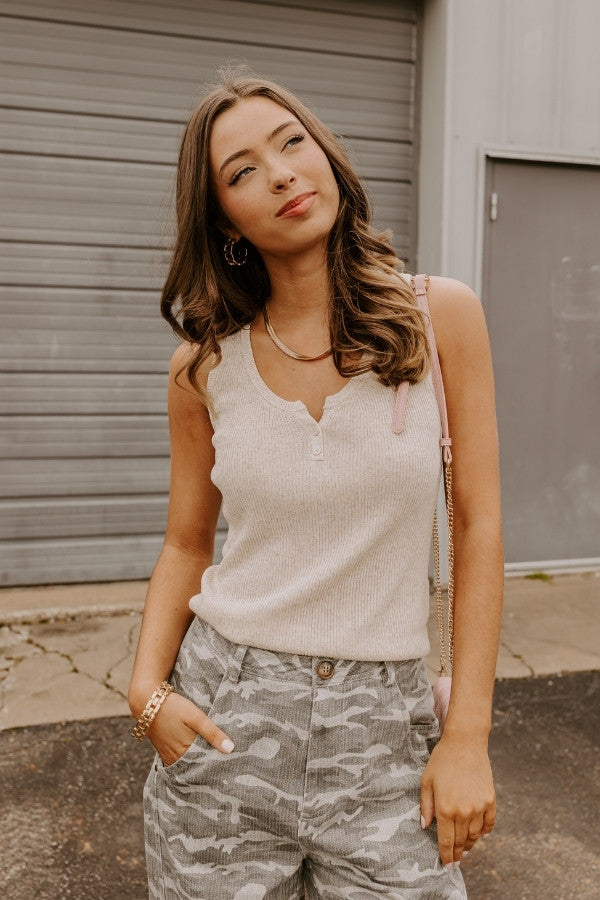 Coastal Brunch Linen-Blend Henley Top in Oatmeal Image - 1