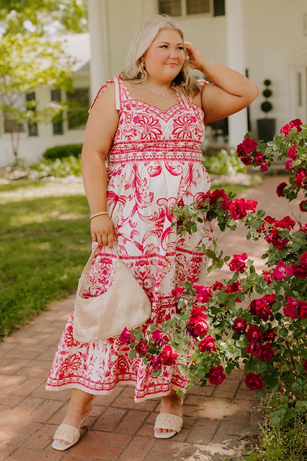 French Riviera Floral Midi Dress in Hot Pink Curves Image 1