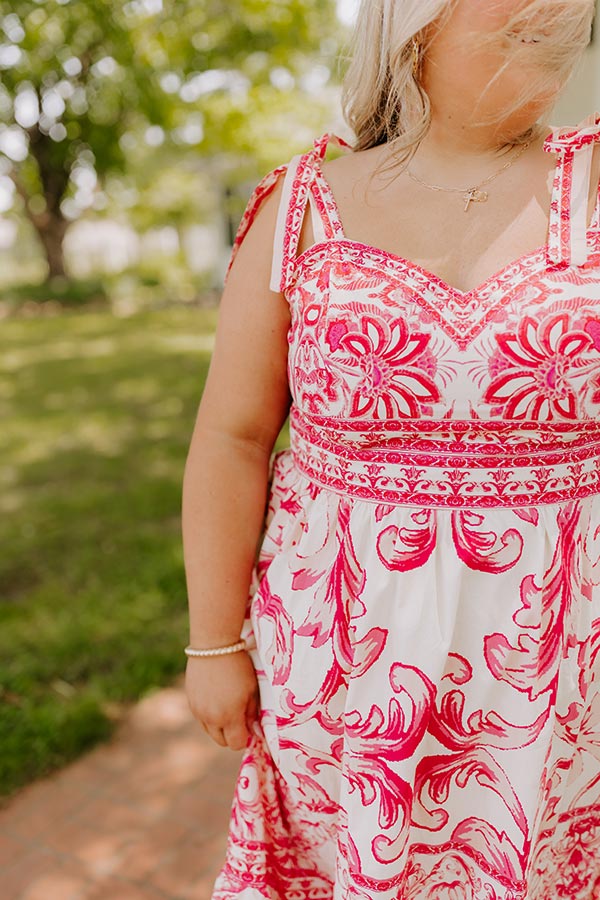 French Riviera Floral Midi Dress in Hot Pink Curves Image 2
